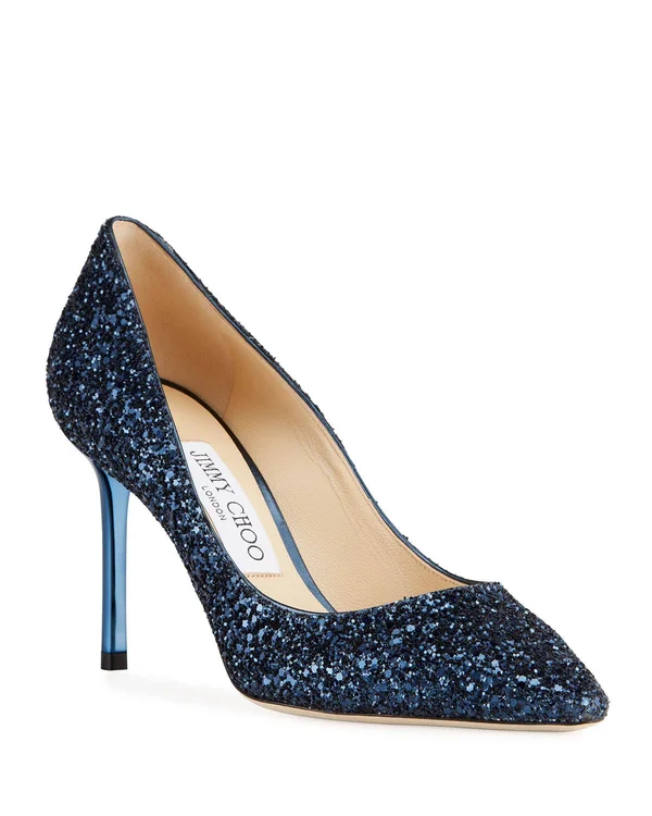 Jimmy Choo Romy 85mm Glitter Pumps - Blue, Women's, 40eu