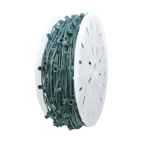 Novelty Lights 1, 000 Foot C7 Christmas Stringer Bulk Reel, Green WIRE, 30x22 Spacing, Candelabra Base (c7/e12), SPT-1 8 Amp Wire