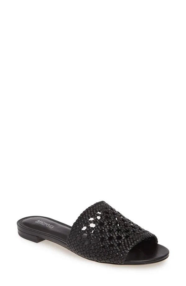 Michael Kors Augustine Woven Slide Sandal Black 6.5