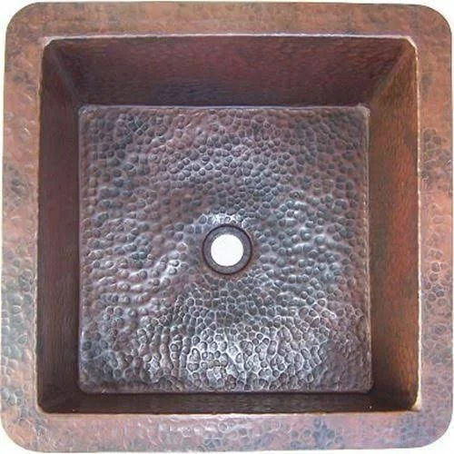 Squared Undermount Hammered Bathroom Copper Sink I, Brown