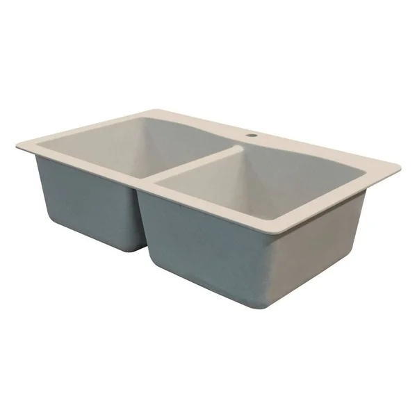 Transolid ATDE3322-12-CADE Aversa Granite 4-Hole Drop-in Double-Bowl Kitchen Sink, 33-in L x 22-in W x 9-in H, Espresso