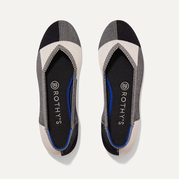 Rothy&s Black & White Rounded-Toe Flats, Captoe Black, Size 5