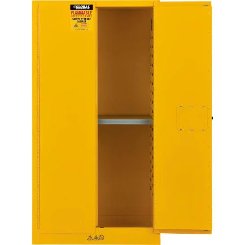 Global Industrial Flammable Cabinet, Manual Close Double DOOR, 44 Gallon, 34x22Wx18x22Dx65x22H