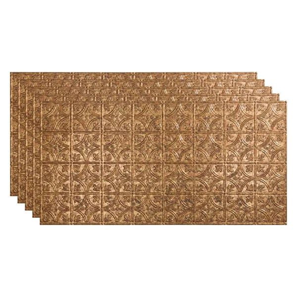 Fasade Traditional Pattern/Style #1 Decorative Vinyl 2ft x 4ft Glue Up Ceiling Tile in Cracked Copper (5 Pack)