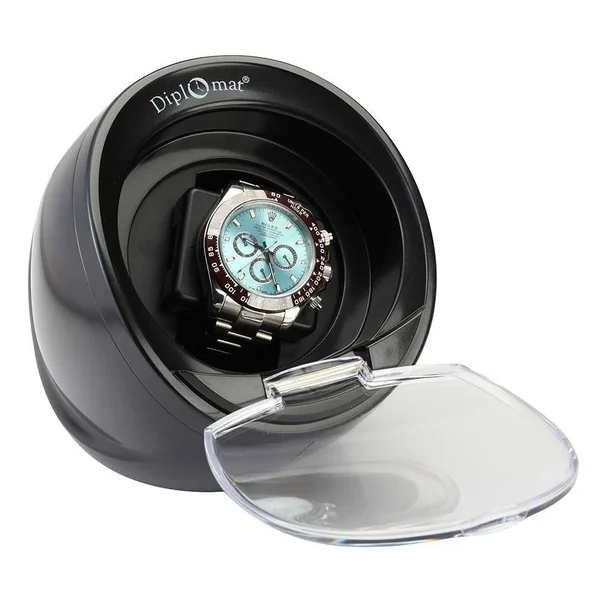 Diplomat Economy Carbon Fiber Pattern Single Watch Winder with New 4 Program Bi-Directional Smart IC Timer Control - Unisex, Gray