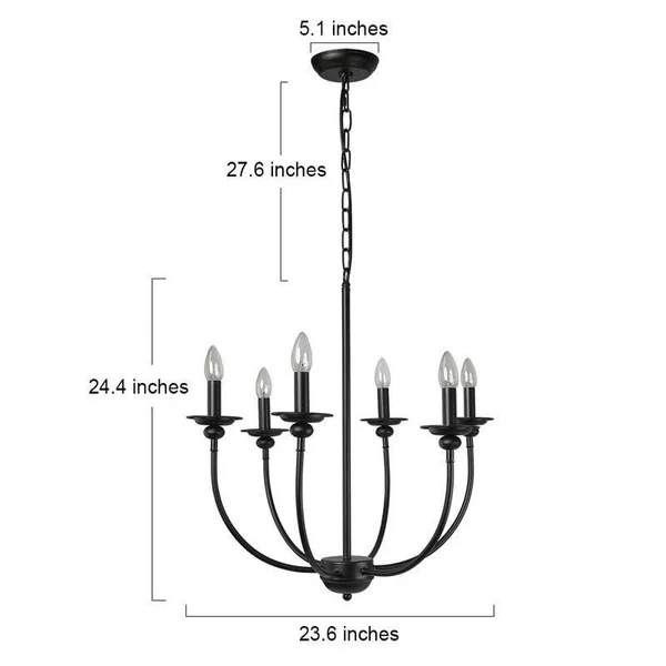 LNC Iron 6-Light Black Traditional Chandeliers for Living Room Dining Room - L25.2 x W25.2x22 x H25.2x22