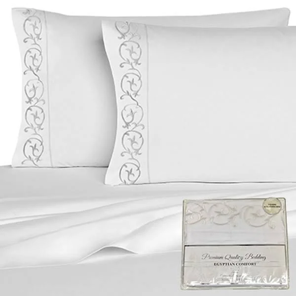 Victoria Embroidered Microfiber 4 PC Sheet Set 1800 TC - White - Queen