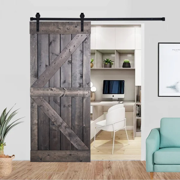 Akicon Paneled Wood Barn Door with Installation Hardware Kit - K2 Series - 28x22 - Dark Walnut