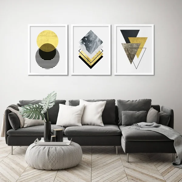 Americanflat Triptych Wall Art Minimalist Geo by Monica Pop - Set of 3 Black Framed Prints, Size: 22 x 28, Gold