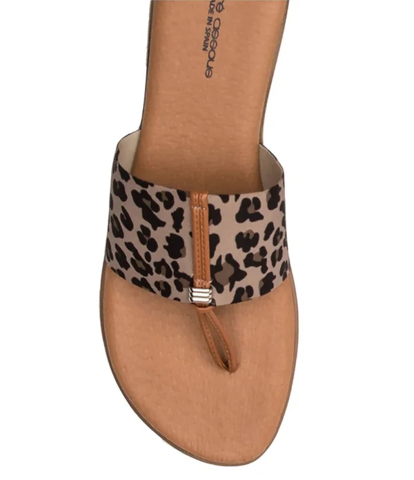 Andre Assous Womens Nice Slide Demi Wedge Thong Sandals, Leopard, 8