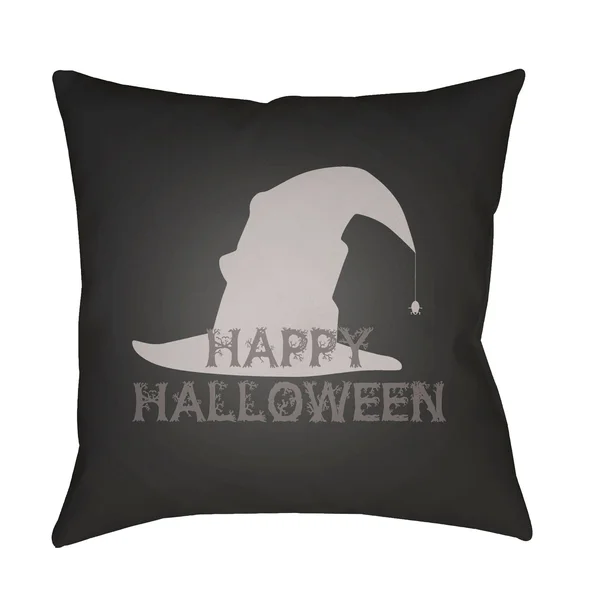 20x22 Black and Gray Happy Halloween Printed Square Throw Pillow Cover