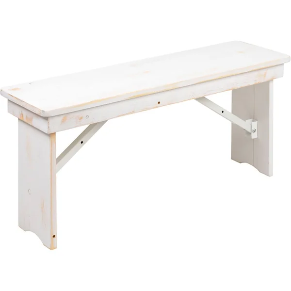 Offex 40x22 x 12x22 Antique Rustic White Solid Pine Folding Farm Bench