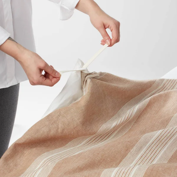 Full/Queen Chambray Yarn Dye Stripe Duvet & Sham Set Brown - Threshold