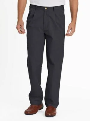 John Blair Men's Relaxed-Fit Back-Elastic Twill and Denim Pants, Charcoal Grey 46 M