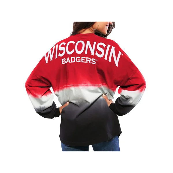 Wisconsin Badgers Women's Ombre Long Sleeve Dip-Dyed Spirit Jersey - Red - Size: Large