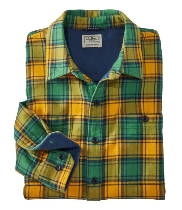 Men's Wicked Warm Shirt - Long Sleeve, Slightly Fitted Plaid Green Medium, L.L.Bean