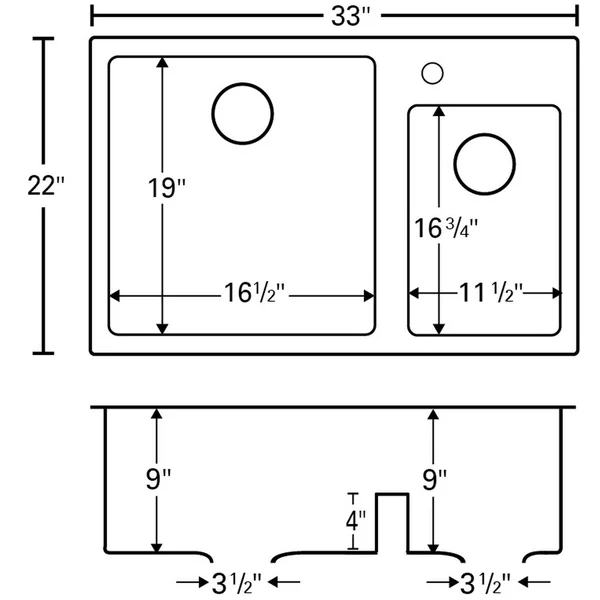 Karran 33x22 Drop In/Topmount Quartz Composite Kitchen Sink, 60/40 Double Bowl, White, QT-811-WH