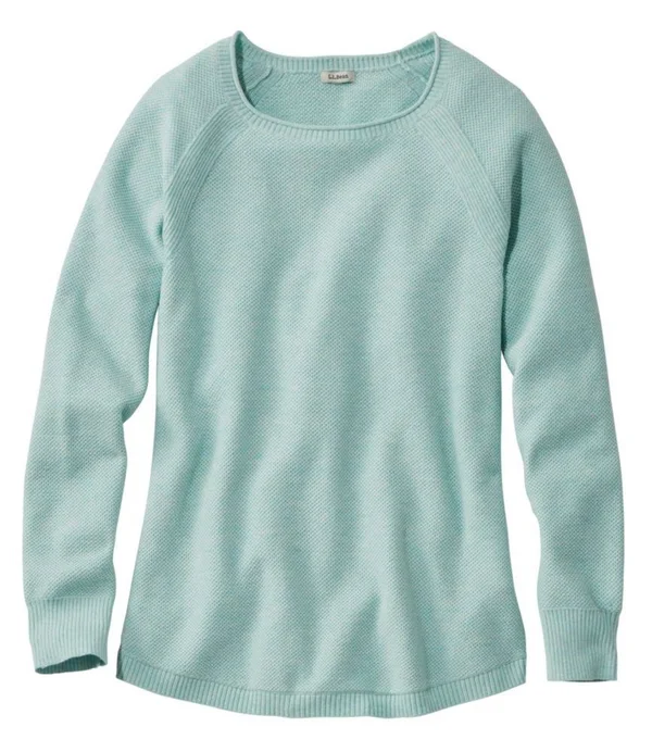Women's Textured Cotton Sweater - Long-Sleeve Blue Large, L.L.Bean