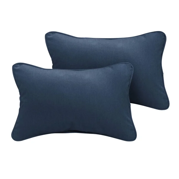 Set of 2 Sunbrella Indigo Blue Corded Rectangular Indoor/Outdoor Lumbar Throw Pillows, 20x22