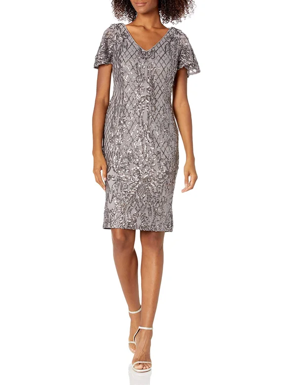 Women's Alex Evenings Sequin Cocktail Sheath Dress, Size 16 - Grey