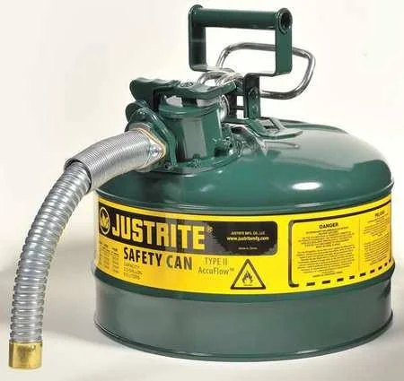 Justrite 7225430 Green Type II Safety Can, 1x22 Hose, 2.5 Gallon