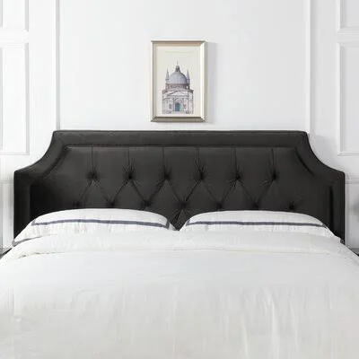 Dugas Upholstered Panel Headboard House of Hampton Size: King, Upholstery: Dark Charcoal Grey - Velvet