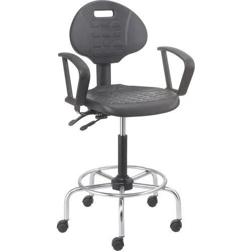 Shop Stool with Armrest - Polyurethane - 4 Way Adjustable - Black