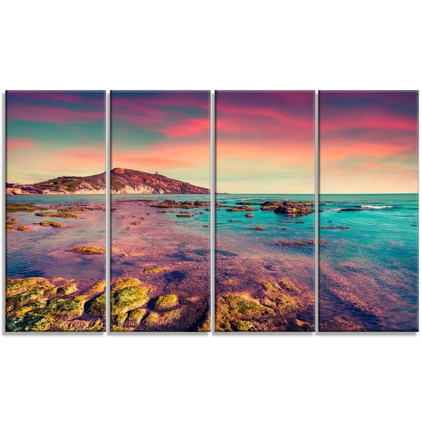 Designart Giallonardo Beach Colorful Sunset Seashore Photo Canvas Print - 4 Panels - 61424100018