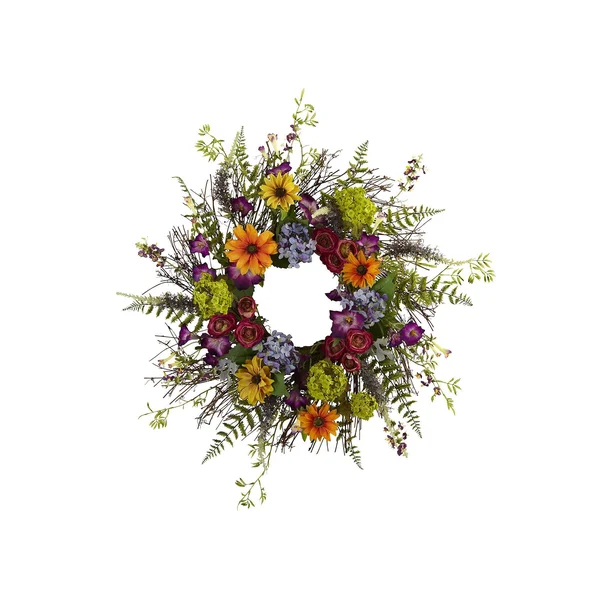 Nearly Natural 24x22 Spring Garden Wreath with Twig Base