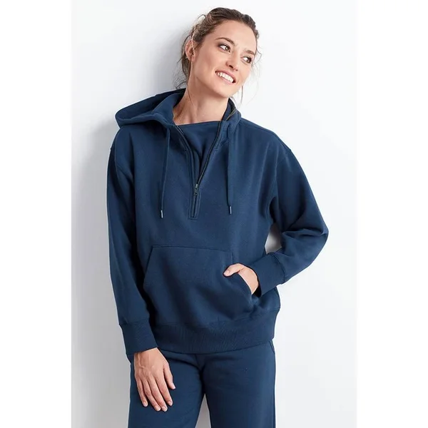 Downtime Loungewear Womens Half-Zip Hoodie - Navy - Blue - Size XS, Fleece, The Company Store