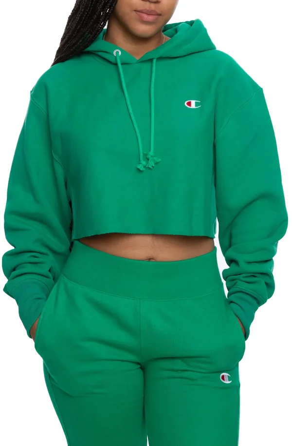 Champion REVERSE Weave Cropped Cut Off Hoodie - Green Field