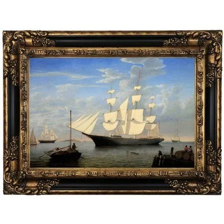 Astoria Grand &The Ship Starlight& Framed Oil Painting Print on Canvas in Gold Format: Black Framed - Size: 17.25x22 H x 23.25x22