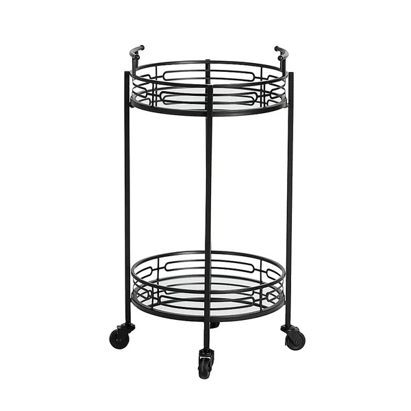 Glitzhome, Llc Deluxe 2-Tier Mirrored Metal Bar Cart in Black