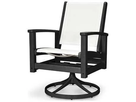 POLYWOOD Coastal Swivel Rocker in Satin Mahogany - Mahogany, Metallic Sling