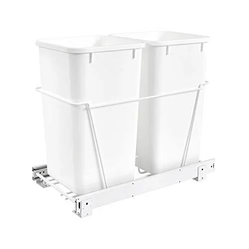 Rev-A-Shelf RV-15PB-2 S Double 27 Quart Pull-Out Kitchen Garbage Recycling Waste Containers White