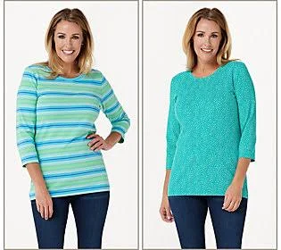 Isaac Mizrahi Live! Set of 2 3/4-Sleeve PrintedKnit Tops, Size XX-Small, Blue