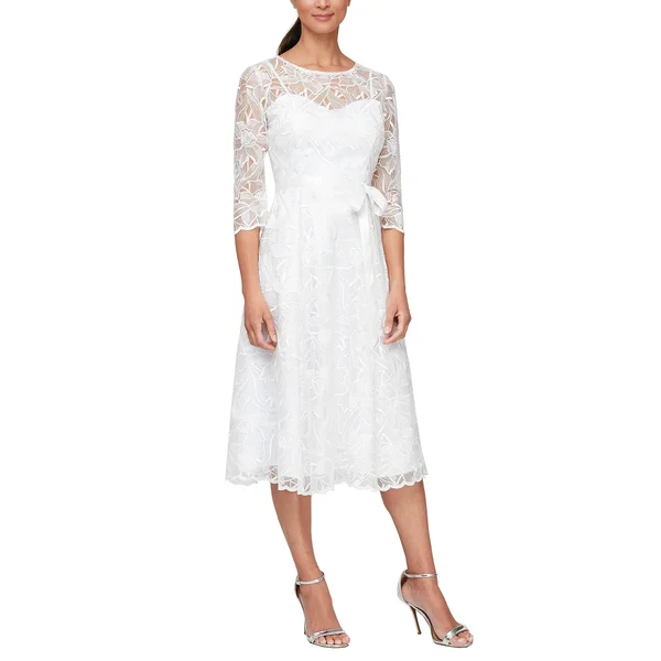 Alex Evenings Illusion Round Neck 34 Sleeve Embroidered Lace Dress - 16