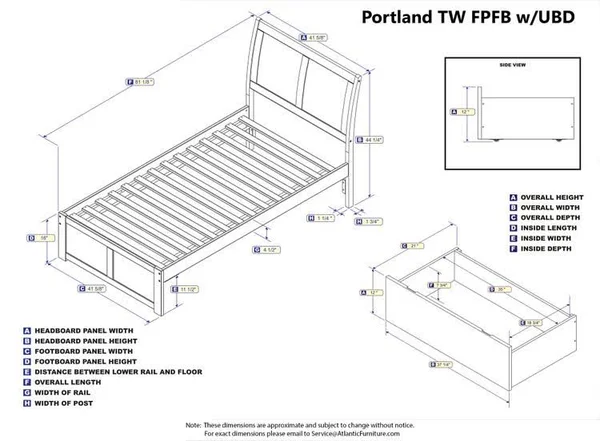 Atlantic Portland Twin Bed Flat Panel Footboard 2 Urban Bed Drawers White