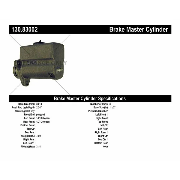 Centric 130.83002 - Premium Brake Master Cylinder