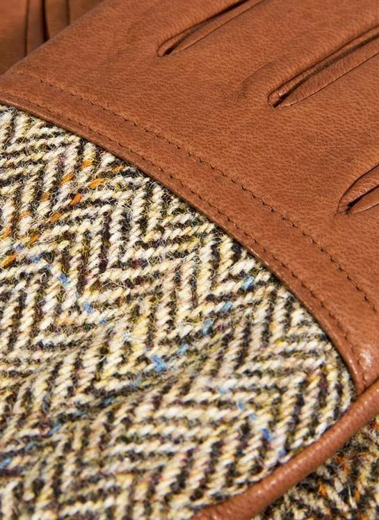 Dents Men's Cashmere Lined Harris Tweed & Deerskin Leather Gloves in Havana/olive/pine Size XL