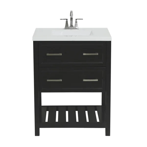 Milan Bath Vanity with Cultured Marble or Quartz Stone Top (Color: Gray, Vanity Top: Quartz Galaxy White, Size: 25x22)