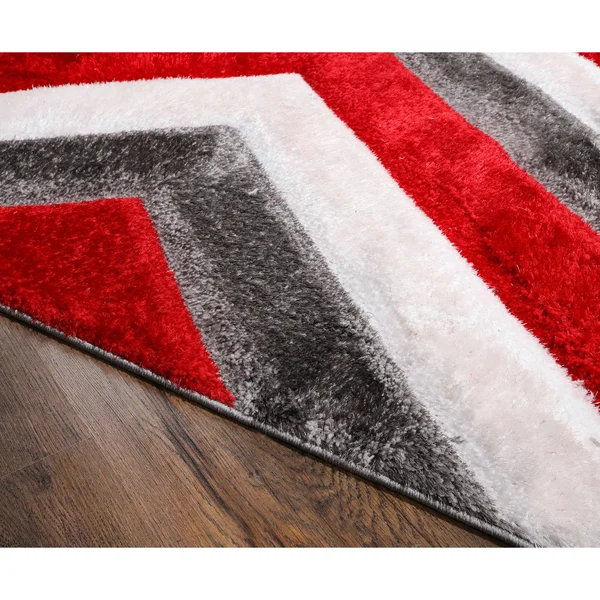 Santorini Collection Red/Gray Shag Polyester Area Rug - 5' x 7'