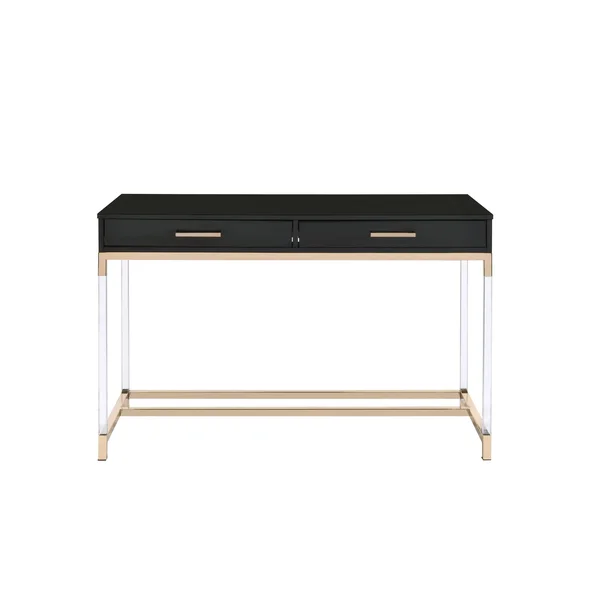 Acme Adiel Built-in USB Port Writing Desk Black & Gold Finish