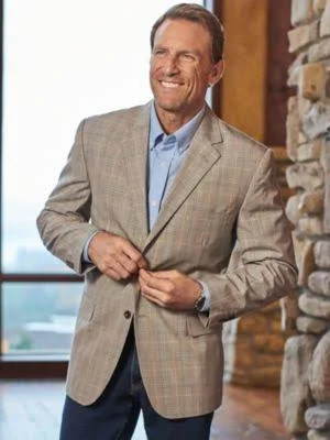 Irvine Park Men's Glen Plaid Sportcoat, Khaki Tan 46 Regular