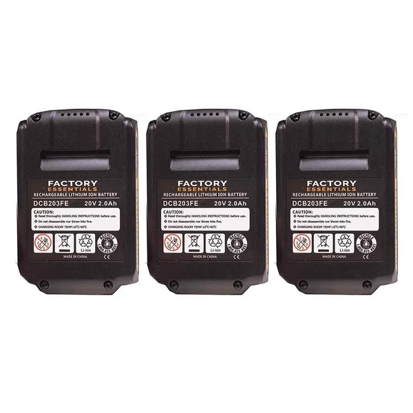 3X Replacement for DeWalt Dcb203 20 Volt 2.0Ah Lithium Ion Battery DCB200 Dcb204 Dcb205 - Black