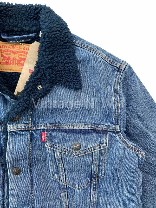 Levi&s Mens Type III Sherpa Trucker Jacket Men's Coat in The Navy : XL