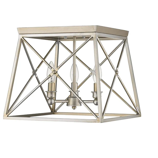 Z-Lite-447F14-MB-OBR-Trestle - 3 Light Flush Mount Matte Black/Olde