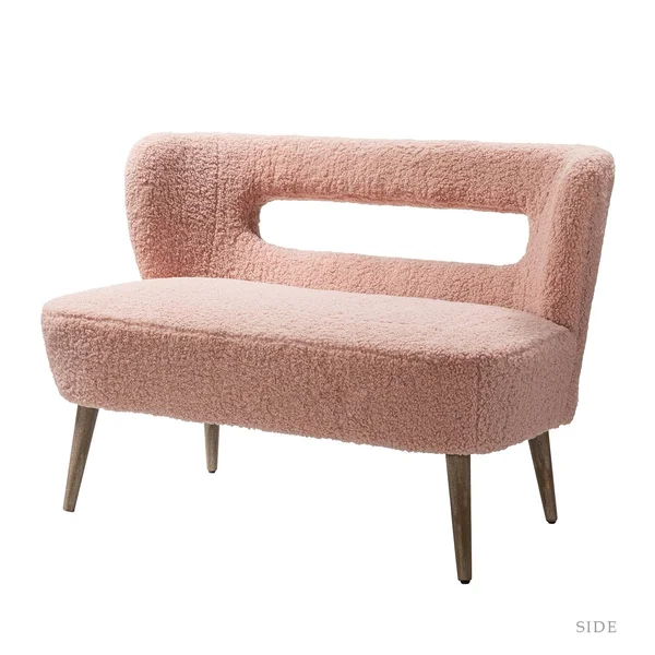 Kanesh Lambskin Sherpa Upholstery Loveseat with Wooden Base - Pink