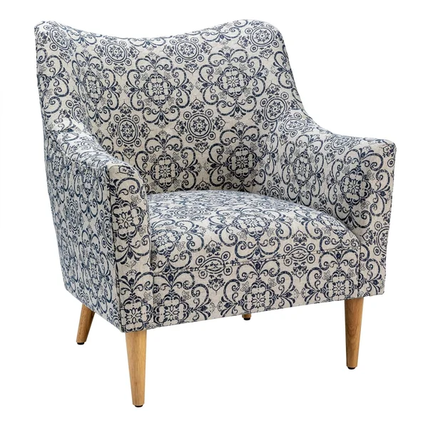 Crestview Collection - Huntington Upholstered Blue Pattern Shaped Back Arm Chair - CVFZR5003