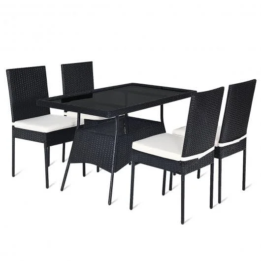 5 Pcs Outdaoor Patio Rattan Dining Set with Glass Top with Cushions